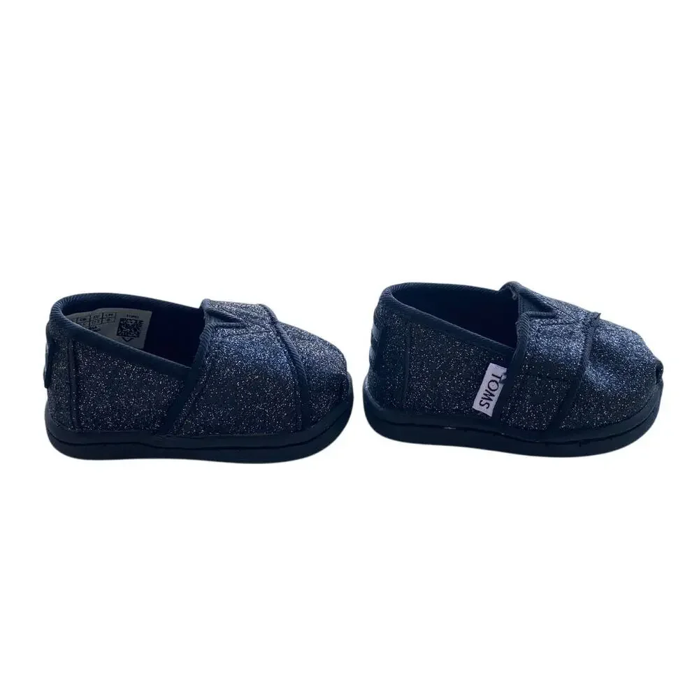 Toms Classic Black Glitter Baby Infant Walker Size 2 Shoes